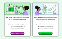 Two ads: Local SEO services (left) and software (right), featuring a person working on a computer.
