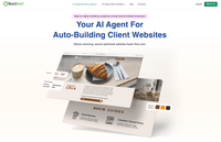 A website landing page showing an AI agent for auto-building websites, with example website layouts.